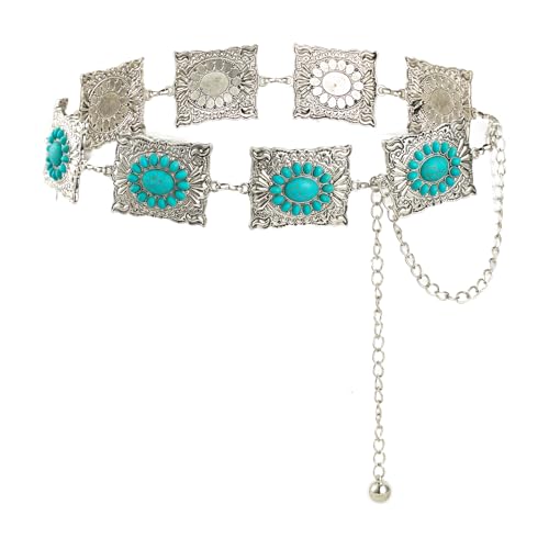 ILuvatar Western Metal Concho Belt for Women Cowgirl Waist Chain for Women Dress Pants Adjustable - color: Silver-t17