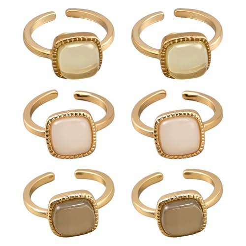 Square Resin Crystal Chunky Rings Adjustable Minimalist Open Rings Square Resin Stone Finger Ring Metal Handmade Ring Set for Women Birthday Party Decoration