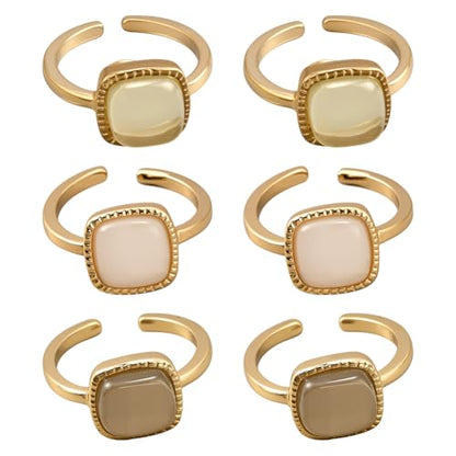 Square Resin Crystal Chunky Rings Adjustable Minimalist Open Rings Square Resin Stone Finger Ring Metal Handmade Ring Set for Women Birthday Party Decoration