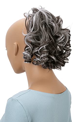 CAISHA Jumbo Hairpiece Scrunchy Updo Voluminous Curly Messy Bun Chocolate Brown With Gray Highlights G29L - color: chocolate brown with gray highlights #4HGRAY G29L