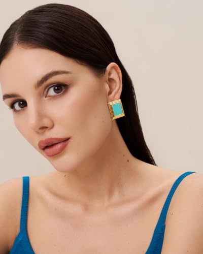 18K Gold Plated Burgundy Maroon Black Large Chunky Thin Ribbed Chamfered Square Geometric Dangle Stud Statement Earrings for Women by SNGIA , Big Tropical Button Bohemian Handmade Trendy Baroque Enamel Vacation Summer Chandelier Drop Jewelry Gifts, Rectan