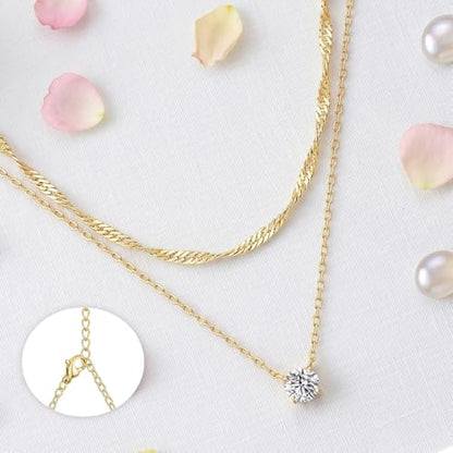 7-Piece Set 14K Gold Plated Jewelry Set Dainty Layered Necklaces CZ Stud Earring Huggie Hoop Earrings Chain Bracelets Gifts for Women - color: Style A-Gold-Necklaces Earrings