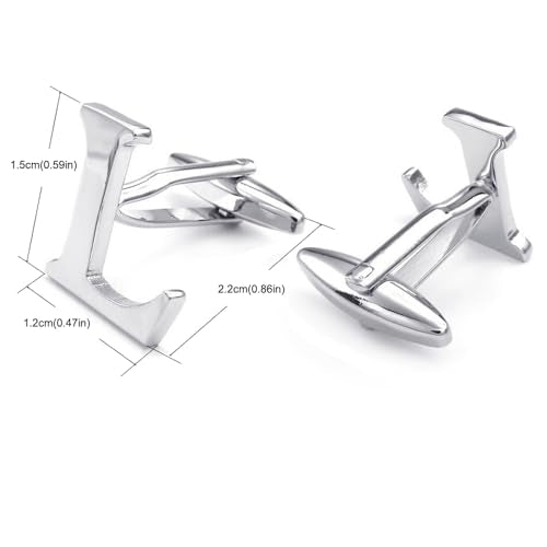 HONEY BEAR Initial Letter Cufflinks for Men Wedding Business | Personalized, Tarnish-Resistant, Steel-Plated Copper Base, Gift Box, for Groomsmen, Father, Husband, Anniversary - style: L Silver