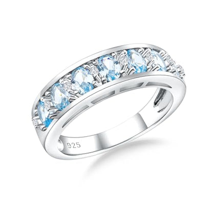 Amethyst Emerald Ruby Sapphire Wedding Band Anniversary Women Rings | 925 Sterling Silve|Hypoallergenic|Standard Size|Ruby|Sapphire|Emerald|Wedding Anniversary Jewelry|Genstone Ring|Holiday Gifts - color: Aquamarine