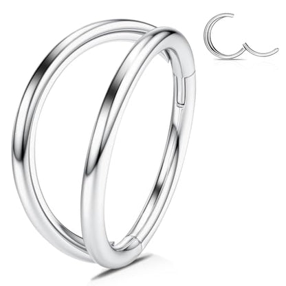 WBRWP 316L Stainless Steel Nose Hoop Rings Clicker with Zircon/Opal 14g-20g | Hypoallergenic Nose Rings Segment Clicker Lip Rings Cartilage Rook Conch Earrings Diameter 5mm-10mm - color: Double hoop silver ring