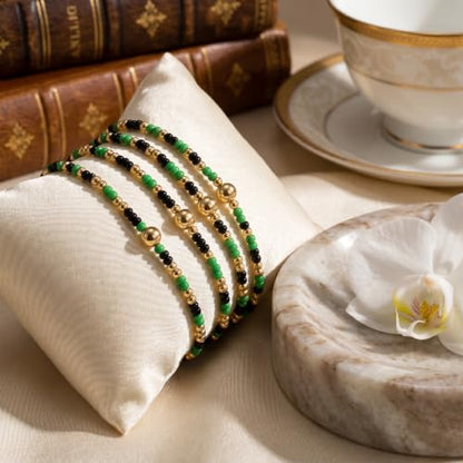 Seed Beaded Stack Bracelets Set for Women,Small Boho 4Pcs Colorful Handmade Dainty Trendy Gold Stretch Accessories Jewelry, Summer Daily Party Friendship Gift - color: Green