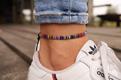 Made by Nami Surfer Anklet for Men and Women Waterproof and Adjustable Surfer Ankle Bracelet String Ankle Bracelet Beach Accessory for Ethnic Hippie Style - color: Dark Multi
