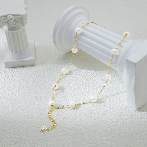 BERISO Gold/Silver Pearl Bracelets - 14K Gold Plated Dainty Pearls Beaded Chain Heart Bracelets - style: 2layer Pearl-Gold