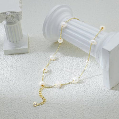 BERISO Gold/Silver Pearl Bracelets - 14K Gold Plated Dainty Pearls Beaded Chain Heart Bracelets - style: 2layer Pearl-Gold