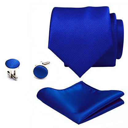 GUSLESON 3.15"（8cm） Solid Color Necktie and Pocket Square Cufflinks Sets For Men + Gift Box - color: Blue
