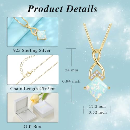 Infinity Necklace 925 Sterling Silver Princess Cut Pendant Birthstone Jewelry for Women - color: Golden Yellow-lridescent White