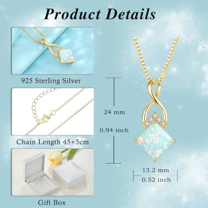 Infinity Necklace 925 Sterling Silver Princess Cut Pendant Birthstone Jewelry for Women - color: Golden Yellow-lridescent White