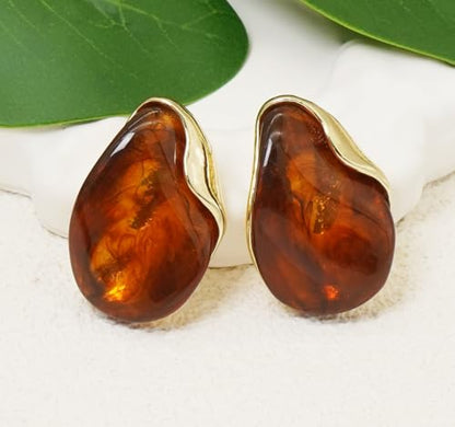 Acrylic Earrings for Women Irregular Resin Drop Earrings Metal Waterdrop Earring - color: Brown