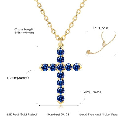 Cross Necklace for Women, Silver Cross Pendant Necklaces | 14K Gold Plated, Dainty CZ Cross Necklace, Non Tarnish and Hypoallergenic Jewelry for Women, Christian Religious Faith Gifts - color: A-Dark Blue-Gold