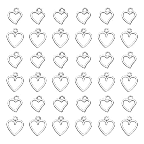 MECCANIXITY Heart Charm, Alloy Love Heart Pendants Valentines Love Dangle Connector Charm Bulk for Jewelry Making Necklace Bracelet Earrings, Cyan - color: Silver