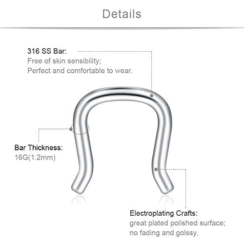 SCERRING 316L Surgical Steel U-Shaped Nose Ring Septum Piercing Hanger Retainer 16g,14g,12g - style: 10PCS - 16G Style 1#