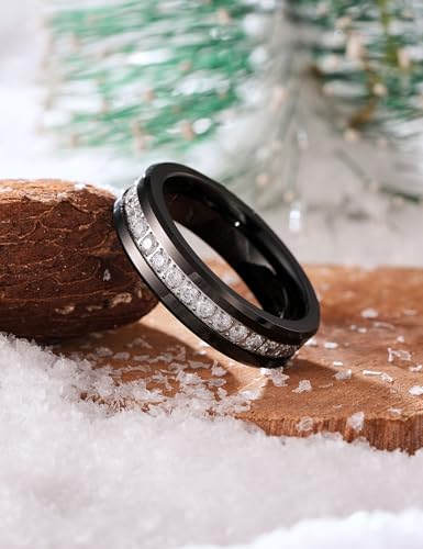 King Will 8mm Tungsten Carbide Rings for Men Cubic Zircon Stones Inlay - color: Black 6mm