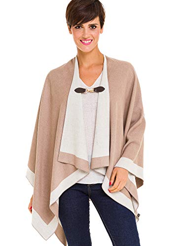 Clip Holder Buckle Clasp Pin for Poncho Cape Cardigan Wrap Shawl Accessories - color: Brown with Gold Clamps