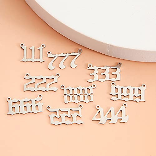 YEYULIN 18pcs Stainless Steel Angel Number Charms Pendant Silver Plated Dainty 111 222 333 444 555 666 777 888 999 Pendants DIY Jewelry Making Necklace
