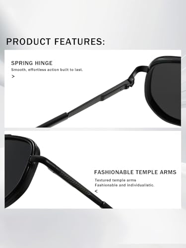 kimorn Women's Square Aviator Sunglasses, Polarized UV400 Pretecion | Retro Frame Shades, Small-Medium Fit, Driving, Beach, Daily Wear - color: Black