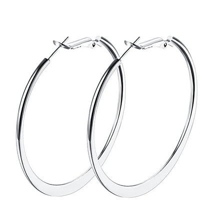 Gold Hoop Earrings,18K Gold Plated Rounded Hoops Earrings for Women - color: White-Flattened-2"