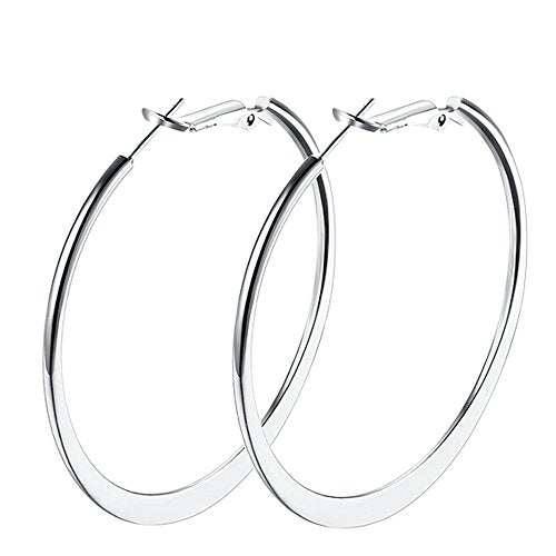Gold Hoop Earrings,18K Gold Plated Rounded Hoops Earrings for Women - color: White-Flattened-2"