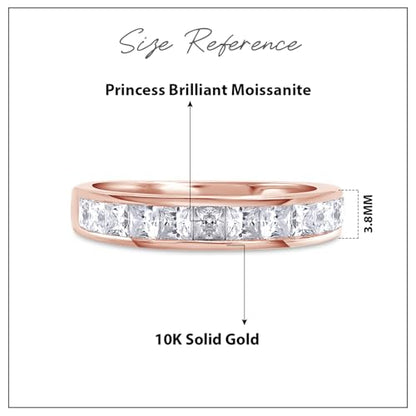 2.5MM Princess Cut Lab Grown Diamond & Lab Created Moissanite Wedding Band Half Eternity Ring For Women In 925 Sterling Silver & 10K/14K Solid Gold Stackable Promise Ring 1 Cttw (Clarity VVS1) - color: 10K Rose Gold, size: 7