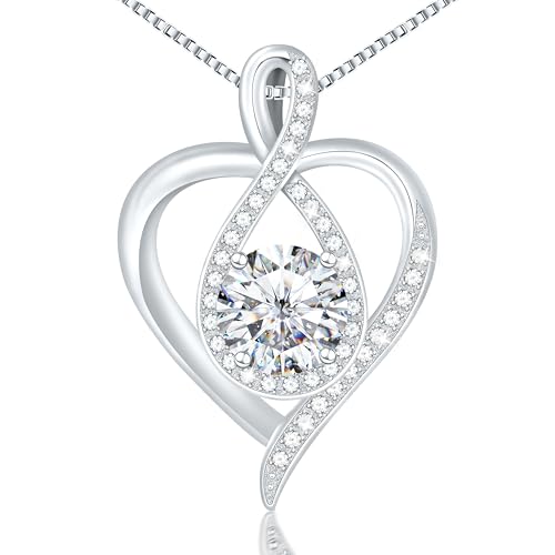 925 Sterling Silver Infinity Heart Necklace for Women, Rhodium Plated Cubic Zirconia Pendant Gift for Girlfriend Wife Mom - Anniversary Valentine's Day Birthday Present with Elegant Gift Box - color: Silver-04-Apr