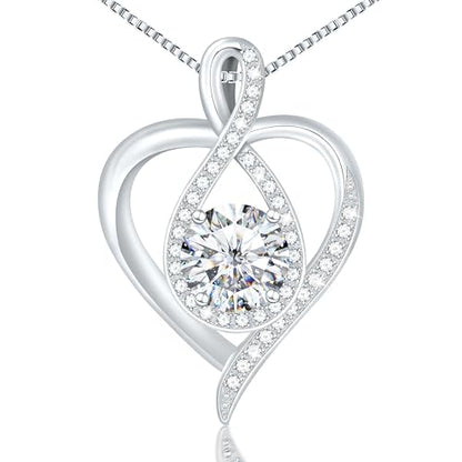 925 Sterling Silver Infinity Heart Necklace for Women, Rhodium Plated Cubic Zirconia Pendant Gift for Girlfriend Wife Mom - Anniversary Valentine's Day Birthday Present with Elegant Gift Box - color: Silver-04-Apr