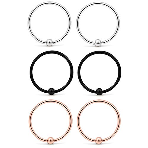 22G Thin Nose Rings Hoops 316L Surgical Steel Captive Bead Septum Nose Hoop Rings Eyebrow Lip Rings Cartilage Helix Rook Daith Earring Piercing Jewelry For Men Women 8mm - color: 6PCS-10MM-Mix Color #1