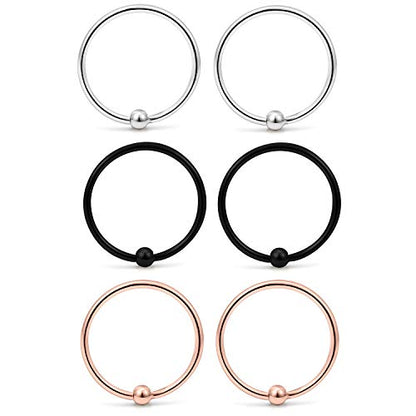 22G Thin Nose Rings Hoops 316L Surgical Steel Captive Bead Septum Nose Hoop Rings Eyebrow Lip Rings Cartilage Helix Rook Daith Earring Piercing Jewelry For Men Women 8mm - color: 6PCS-8MM-Mix Color #1