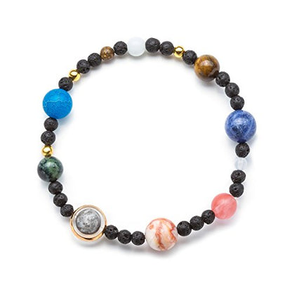Fesciory Solar System Bracelet for Women, Universe Galaxy Beaded Jewelry | Natural Stone Beads, Universe Galaxy Design, Guardian Star Charm, Adjustable Fit, Birthday & Astronomy Planet Gifts for Loves - color: Lava Stone(Stretch)
