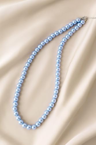 BABEYOND Round Imitation Pearl Necklace Wedding Pearl Necklace for Brides - color: Baby Blue, size: 8mm