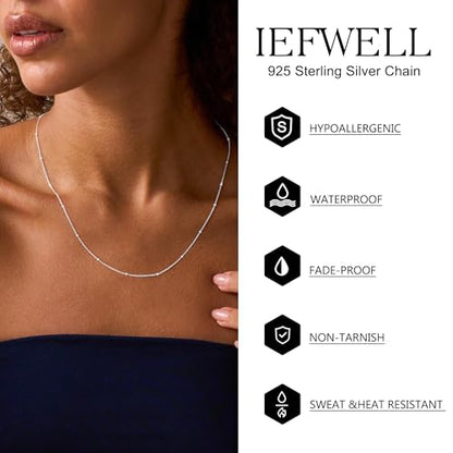 IIEFWELL S925 Sterling Silver Chain Necklace for Women - 1.2/0.8mm Satellite Bead Cable Box Chains Necklace Set, Hypoallergenic Sturdy Women's Silver Chain Necklaces, 16/18/20/22 Inches Jewelry Gifts - color: Box + Satellite, size: 16 Inch (Women's Choker