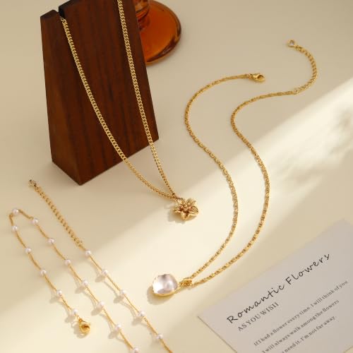 Hothty Layered Shell Starfish Necklaces for Women,Dainty Waterproof Boho Charm Pendant Necklace Seashell Pearl Beach Necklaces Set Jewelry Gifts - color: shell necklace-1010