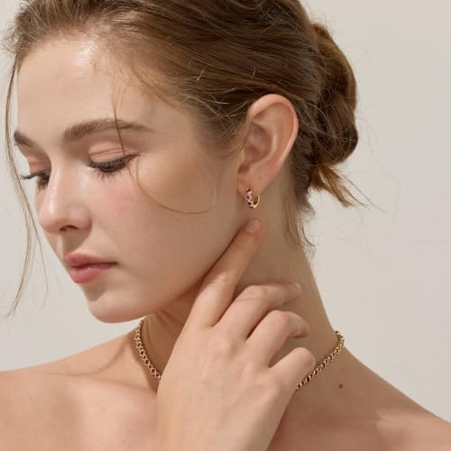 ARSIS Bubble Huggie Hoop Earrings for Women with Cubic Zirconia, Platinum/18K Gold Plated Bezel Hoop Earrings with Opal, Hypoallergenic Lightweight Jewelry, Clear/Ruby/Emerald Green/Aqua/Sapphire/Pink - color: Ruby Red