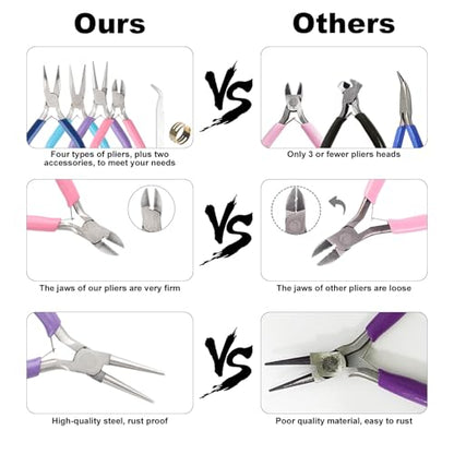 4 Pack Jewelry Making Pliers Tools Set, Jewelry Making Needle Nose Chain Nose Round Bent Pliers Wire Cutter for Bracelet Beading DIY Craft Jewelry Making Supplies - style: 4pcs-Mixed Color