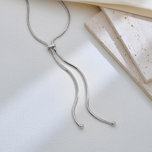 Gold Silver Necklace for Women Y Chain Adjustable Gold Long Necklaces Fashion Dainty Jewelry - color: sliver C