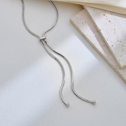 Gold Silver Necklace for Women Y Chain Adjustable Gold Long Necklaces Fashion Dainty Jewelry - color: sliver C