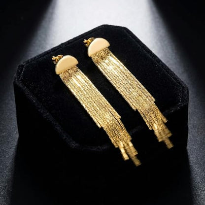 Gold Fringe Earrings for Women - Lightweight Statement Dangle Earrings with Stainless Steel Post, High Polish Long Tassel Drop Jewelry for Prom Wedding - color: Gold-streamlined