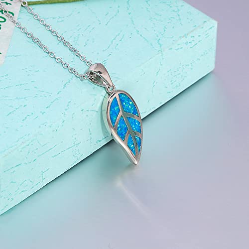CiNily Opal Leaf/Flower Pendant Necklace for Women Silver Plated Jewelry Gift - color: blue