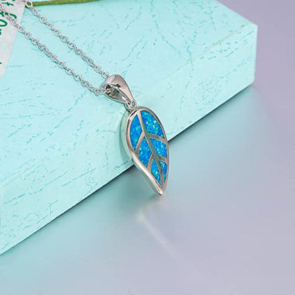 CiNily Opal Leaf/Flower Pendant Necklace for Women Silver Plated Jewelry Gift - color: blue