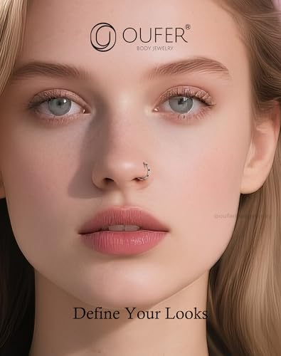 OUFER Opal and CZ 20G Nose Rings Hoops, 316L Surgical Steel Hinged Segment Nose Piercing Jewelry, Septum Lip Eyebrow Rings Cartilage Conch Rook Helix Tragus Daith Earrings For Women and Men-6/7/8MM - color: Black CZ