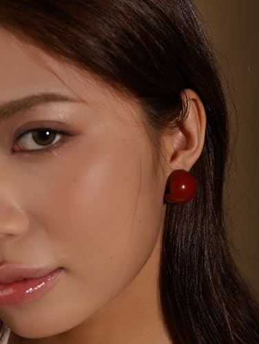OJERRY Chunky Dome Ball Stud Earrings for Women - color: Red