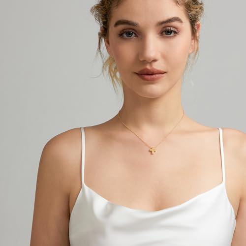 Airmb Cross Necklace for Women Gold/Silver Plated Layered Dainty Cross Chain Trendy Choker Satellite Charm Small Crucifix Pendant Gold/Silver Necklace Stackable Hypoallergenic Delicate Gift for Women - color: Gold-Cute Cross