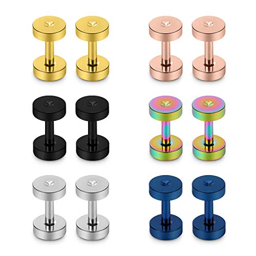 Lcolyoli Screw Fit Ear Gauges Kit Surgical Steel Tunnel Expander Earrings Earlobe Plugs Body Piercing Jewelry Set for Women Men 14G-00G 12 Pieces - style: a: 12Pcs-6 Colors-14G