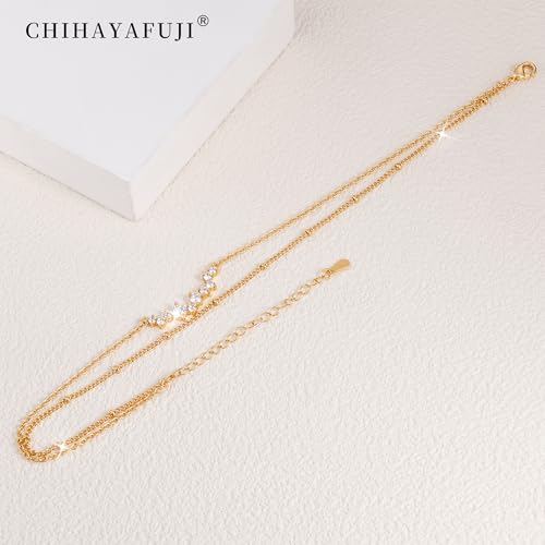 Sterling Silver Ankle for Bracelets Women 14K Gold Waterproof Layered Stackable Chain Sparkling Zircon Adjustable Non Tarnish Anklet Bracelet for Summer Beach Jewelry Gift - color: GoldB