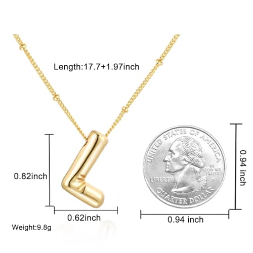 Bubble Letter Necklace for Women, 14k Gold Plated Initial Letter Pendant Necklace Personalized Jewelry A - Z 26 letters - style: Gold-L