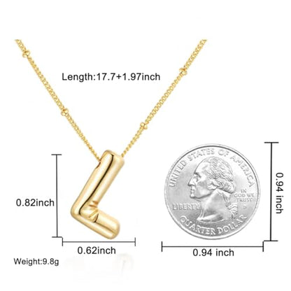 Bubble Letter Necklace for Women, 14k Gold Plated Initial Letter Pendant Necklace Personalized Jewelry A - Z 26 letters - style: Gold-L