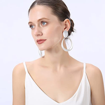 Matte Gold Silver Geometry Clip On Earrings for Women Retro Drop Clip Earrings for Women - style: silver hoop 2